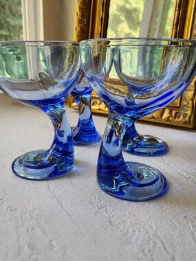 Vintage Bormioli Rocco Jerba Blue Glass Dessert Coupes Set of 4 Italy